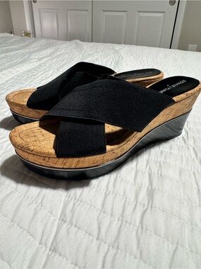 Donald J Pliner Danica Black Stretch Cork Wedge Slide Sandals Women’s Size 10M
